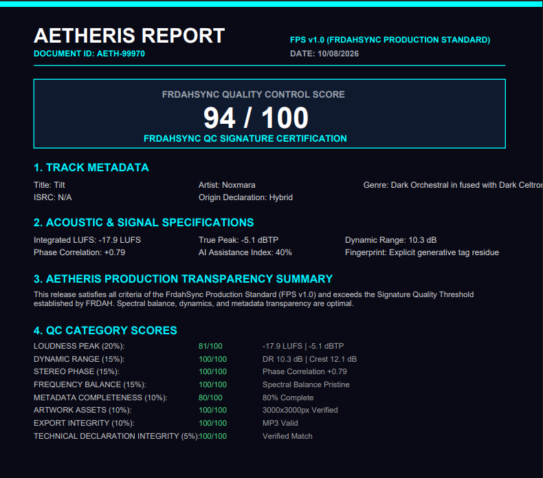 Example Aetheris FRDAHSync certification report for the Noxmara track Tilt